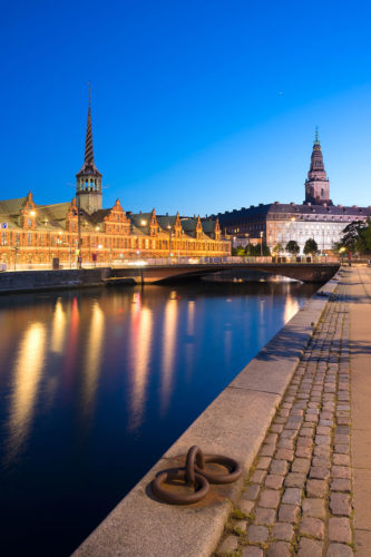 Copenhagen, Denmark - Skyline with the Stock Exchange (Børsen) and Christiansborg Palace