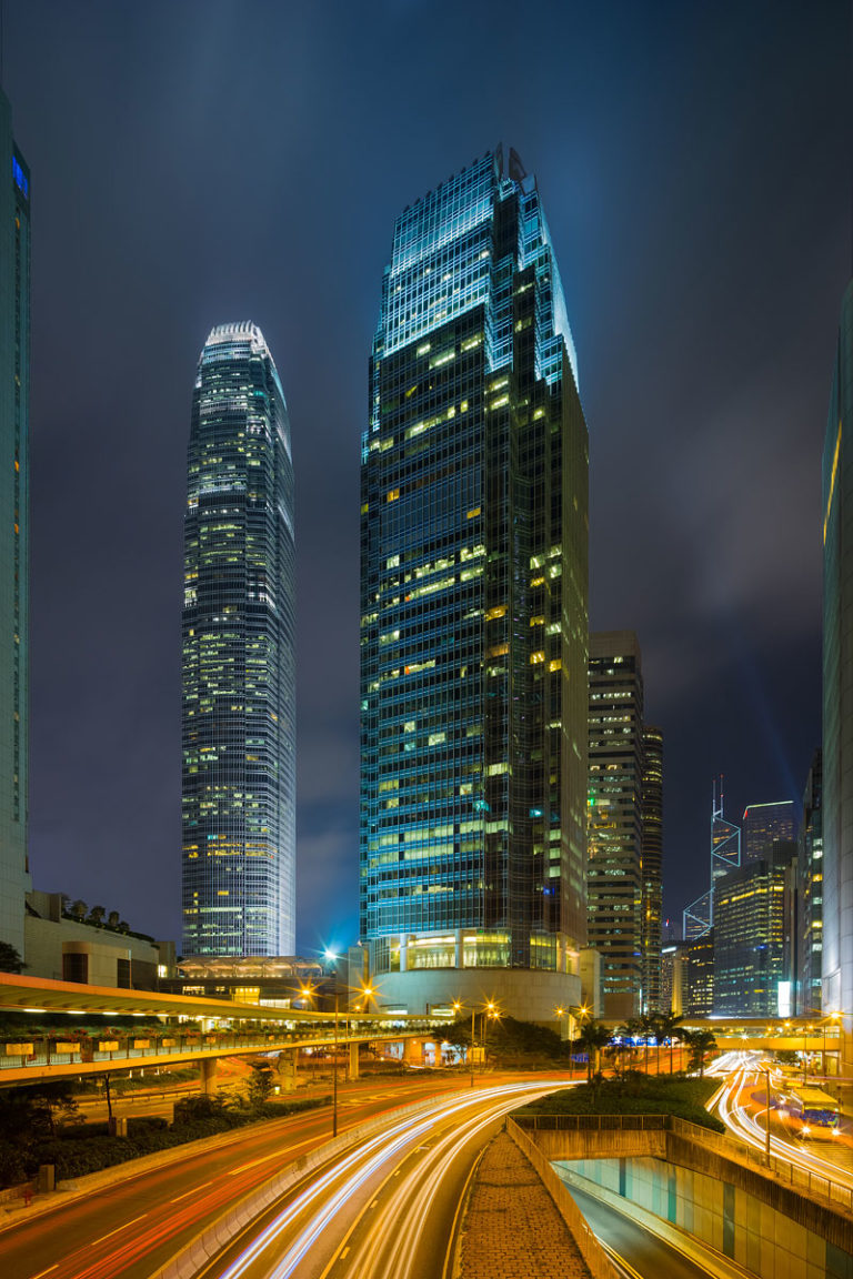 Hong Kong Cityscape - Skyscrapers and Light Trails