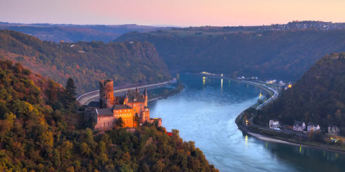 Loreley, Germany - The Rhine River and Katz Castle at Twilight