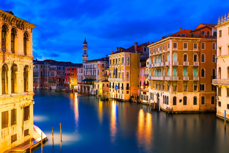 The Grand Canal in Venice, Italy in the evening