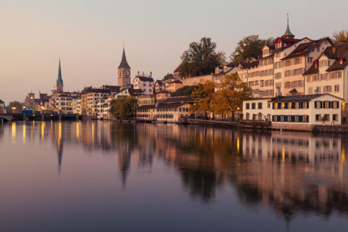 The River Limmat in Zürich at Dawn, Switzerland