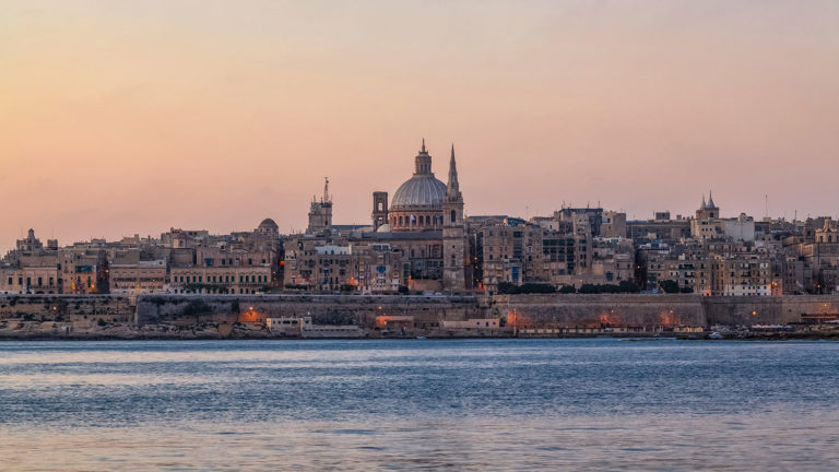 Valletta, Malta - City Skyline at Dawn. Valletta is the capital of Malta and a UNESCO World Heritage Site.