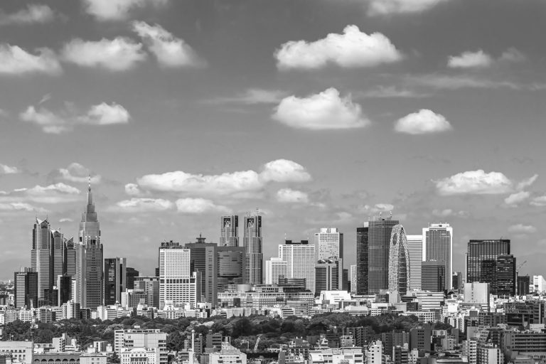 Tokyo, Japan - The Shinjuku  Skyline in Black and White