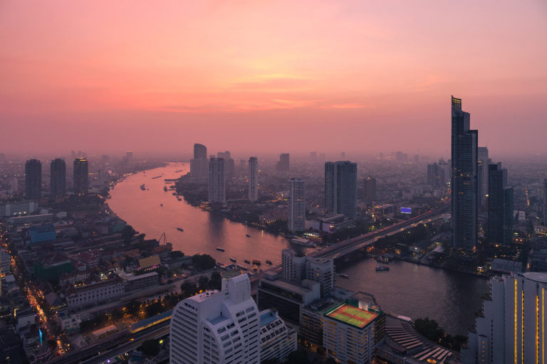 Evening Panorama of Bangkok with the Chao Phraya River