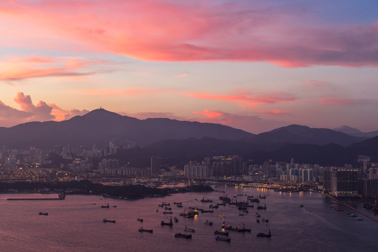 Beautiful Sunset Sky over Victoria Harbour in Hong Kong