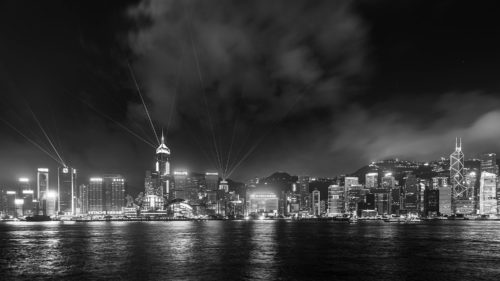 The Skyline of Hong Kong Island in Black and White
