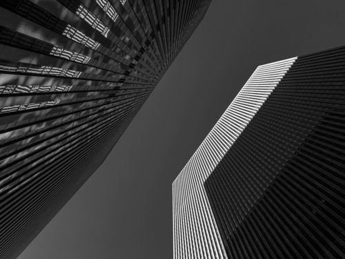 Upward View of Two Skyscrapers in Manhattan, New York City