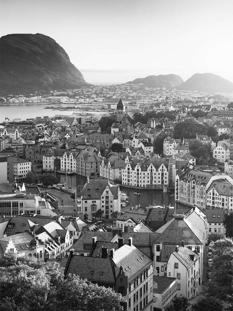 Ålesund, Norway - Panorama of the Town in Black and White